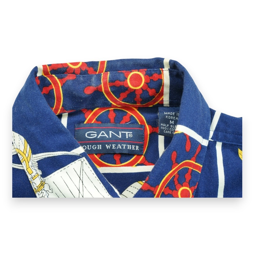 VTG 80s 90s Gant Rough Weather Nautical Print AOP Canvas Shirt‎ Oversize Mens M - Picture 5 of 7